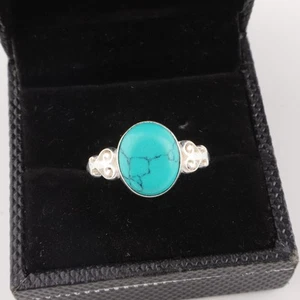 Blue Copper Turquoise Gemstone 925 Sterling Silver Handmade Jewelry Ring - Picture 1 of 3