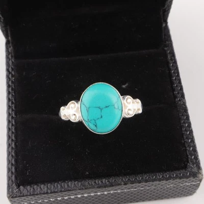 Blue Copper Turquoise Gemstone 925 Sterling Silver Handmade Jewelry Ring - Image 1 of 3