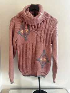 Vtg 1993 Colter Bay Hand Loomed Ramie Acrylic Turtleneck Sweater Floral S READ! - Picture 1 of 10