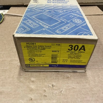 SQUARE D new SQD HU361 Safety Disconnect Switch 30A 3P 600V Type 1 Indoor Enclosure