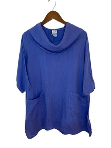 Match Point 100% Linen Women’s Tunic Top Small Cowl Neck Blue Pockets Lagenlook - Picture 1 of 8