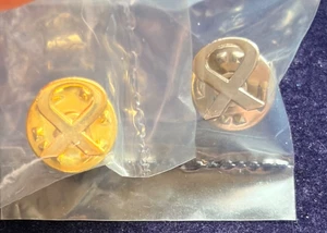 SNP (SCOTTISH NATIONAL) GOLD OR SILVER TONE CAMPAIGN / MEMBER RIBBON PIN BADGES - Picture 1 of 5