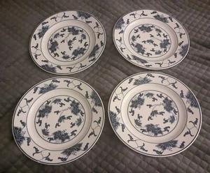 Chinese Blue & White Porcelain Koi Fish Carp Salad Plates Vintage Set Of 4 -9" - Picture 1 of 10