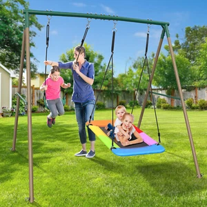 Heavy Duty Swing Set for Kids Backyard with 2 Swings Metal Frame Outdoor Playset - Picture 1 of 7