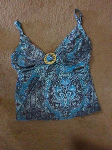 COCO REEF Blue Print Plunge Underwire Tankini Top size 34C - Picture 1 of 7