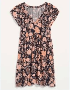 NEU Old Navy blau Flatterärmel Blumendruck Mini Swing Kleid 3X - Bild 1 von 3