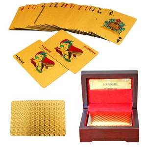 24 Karat Gold Plated Poker Cards In Wooden Box , 54 Cards and COA, New - Picture 1 of 6