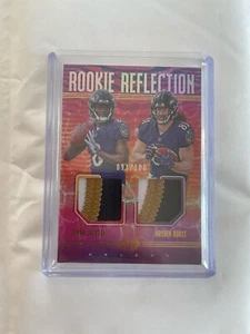 Parche de camiseta doble Lamar Jackson 2018 Panini Illusions/100 Hayden Hurst Rookie - Imagen 1 de 3