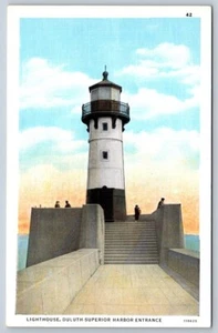 Lighthouse, Duluth, Minnesota, Vintage Linen Curt Teich Postcard - Bild 1 von 2