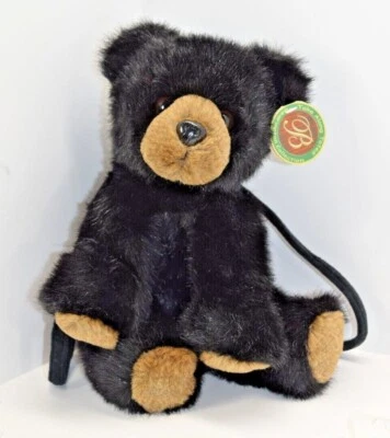 11" Bearington Black Bear Plush Purse Pet Zipper Pocket Clutch Strap ToteBag NWT - Image 1 of 4