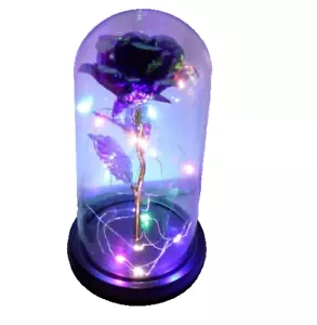 Blue Eternal Rose w LED Lights in Glass Dome Mothers Valentines Anniversary Gift - Picture 1 of 18