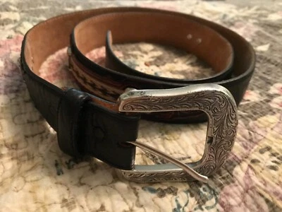 Cinturón Justin Marrón Cuero Western Trenzado Plata Adornos 42 Hombre Foto 1 de 4