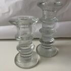 Pair Of Vintage Glass Candle Sticks In the manner of Timo Sarpaneva Festivo