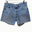 Levi's Blue Distressed Denim 501 Button Fly Cutoff Booty Jeans Shorts (Act 30X4)