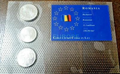 ROMANIA Circulation Coins Set 500/1000/5000 LEI Packed in a Vinyl Sheet 2002,4 - Image 1 of 4