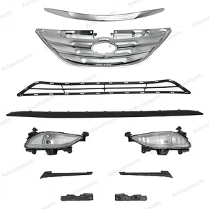 10PC For Sonata 2011-2014 Upper Lower Chrome Grille Fog lights Bumper Brackets - Picture 1 of 6