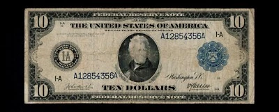1914 Large Size $10 Federal Reserve Note Boston - Image 1 of 2