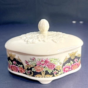 Plato Baratija Cubierto Lenox Negro Rosa Naranja Dorado Porcelana Floral Caja De Colección - Imagen 1 de 13