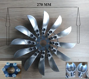 Pelton Turbinenrad, 12 Löffel Flansch montiert 270 mm 10,63 Zoll - Bild 1 von 4