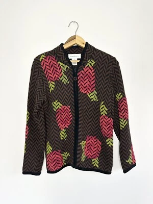 Vtg Susan Bristol Hand Embroidered Flower Full Zip Knit Sweater Cardigan Size S - Image 1 of 4