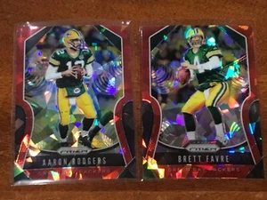 AARON RODGERS & BRETT FAVRE 2019 PRIZM RED CRACKED ICE SP PARALLEL PACKERS QB’S - Picture 1 of 1