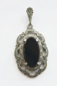 Vintage Jugendstil? Anhänger filligran gearbeitet Silber Onyx schwarz glatt - Picture 1 of 10