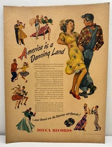 Vintage 1947 DECCA RECORDS Poster PROMO America Is A Dancing Land Advertisement - Picture 1 of 7