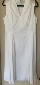 Ellie Tahari White Pleated Poplin Dress Size 10 Retail Price $298 - Picture 1 of 9