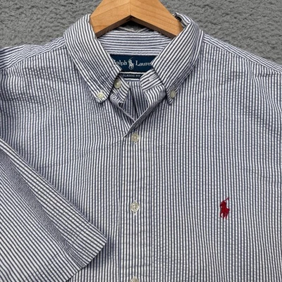 Ralph Lauren Seersucker Classic Fit Short Sleeve Button Down Shirt Mens Large - Image 1 of 4