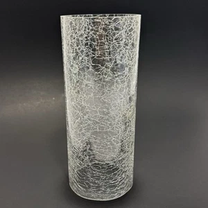 Mid Century Clear Crackle Glass Cylinder Hurricane Chimney Shade Vintage 8 3/4” - Picture 1 of 5