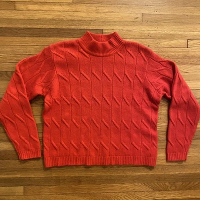 Suéter Jeanne Pierre Mujer Medio Rojo Cuello Simulado Lana de Cordero Angora Tejido con Cable Foto 1 de 4