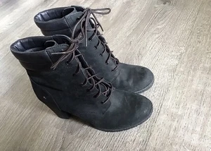 Timberland Tillston Womens Size 8.5 39.5 High Heel Boots Black Nubuck Ankle Boot - Picture 1 of 13