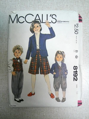 McCall's 8192 Girls Boys 12 Holiday Formal *Jacket*Vest*Culottes*Pants*Knickers - Image 1 of 4