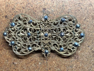 Antique gold metal Jeweled 2 piece BELT SASH BUCKLE Filigree Marcasite Victorian - Image 1 of 4