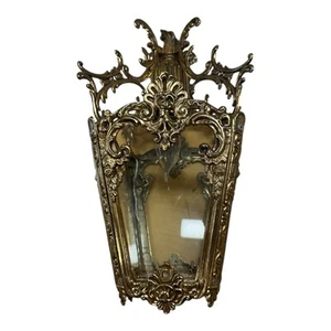Vtg Brass Gold Hanging Lamp Gothic Ornate 13” Pendant Clear Glass Lighting - Picture 1 of 8