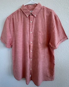 onia Shirt Mens Lg Linen Blend Button Down Short Sleeve Casual Peach/Lt Orange - Picture 1 of 9