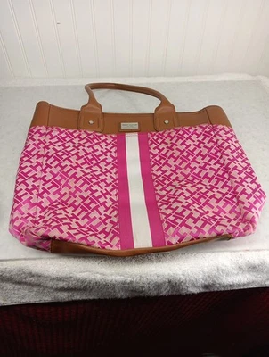 Bolso de Mano Grande Vintage Tommy Hilfiger Rosa Firma Tela Jacquard Foto 1 de 4