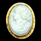 c. 1913 Carved Cameo 10k Yellow Gold Pendant Brooch FOB Retractable Bale Antique