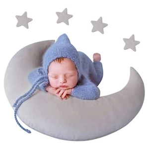 1+4pcs Newborn Baby Photography Prop Backdrop Crescent Moon Star Plush Pillow - Picture 1 of 7