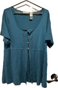 Cardigan donna nuovo JH Collectibles taglia 2X manica corta 4 bottoni aperto davanti teal - Foto 1 di 9