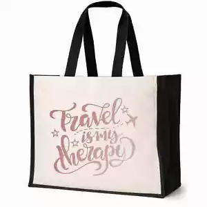 Travel Is My Therapy Strandtasche ideal für Urlaub Reise Damen Canvas Shopper - Bild 1 von 6