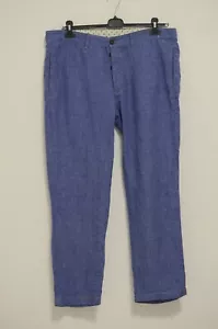Massimo Alba watercolor 100% Linen Pants Trousers blue check Size 54 - Picture 1 of 8