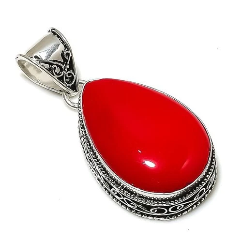 GIOIELLO CIONDOLO IN GEMMA CORALLO ROSSO ITALIANO SU ARGENTO STERLING 925 - Immagine 1 di 3