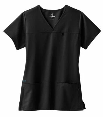Nuevo con etiquetas Blusa Médica Jockey Para Mujer 2299 Bolsillo con Cremallera Cuello Cruzado NEGRA Pequeña Foto 1 de 4
