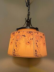 Vintage Reverse Painted Art Deco Hanging Shade Fixture
