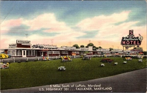 FAULKNER, MARYLAND - MAYFLOWER ROADSIDE MOTEL & RESTAURANT - LINEN POSTCARD - Picture 1 of 2