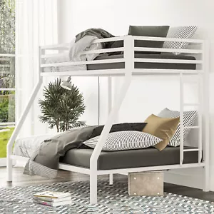 Metal Bunk Bed Twin Over Full Size with Removable Stairs,for Teen & Adults,White - Picture 1 of 9