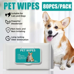 80Pack Pet Wet Cleaning Wipes All Purpose Hygiene Dog Puppy Cat Alcohol Free - Picture 1 of 19