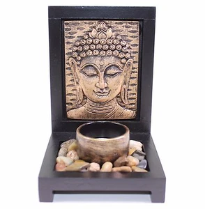 Tabletop Bronze Buddha Face Zen Garden Rock Candle Holder Gift & Home Decor US - Picture 1 of 7