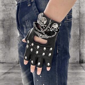  Skull Punk Rock Biker Goth Leather Gloves Men Women Uniesex 